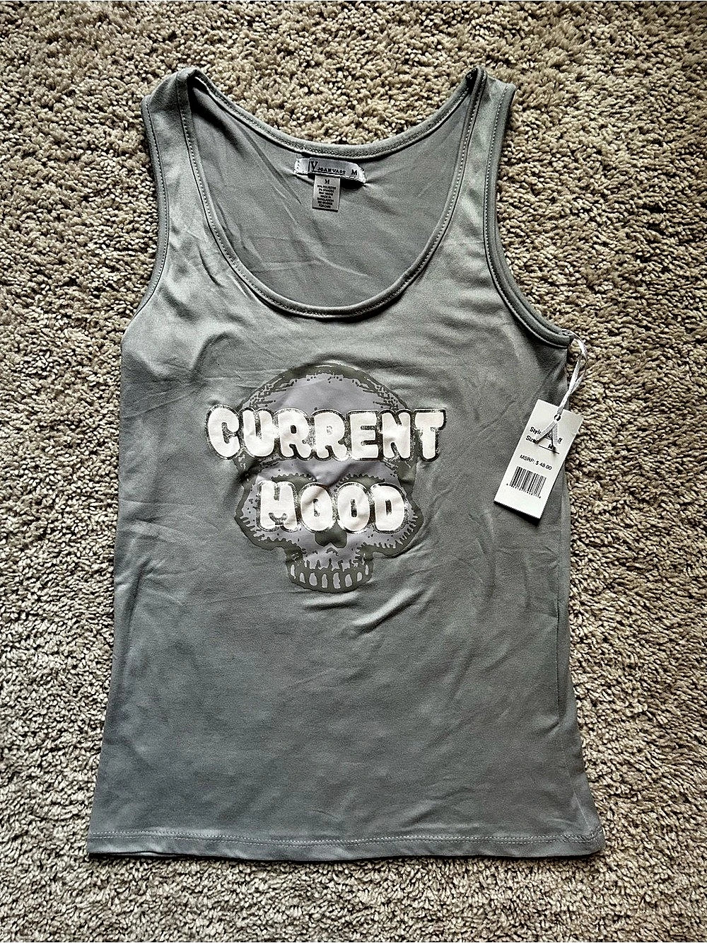Joan Vass Graphic Tank Top in Gray Medium NWT